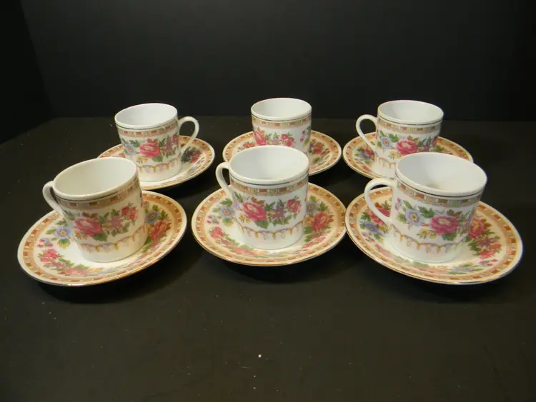 Tea Cups and Saucers Set of 6  Chinese Demitasse