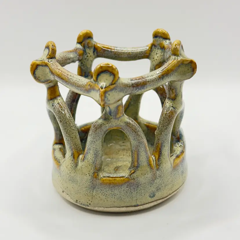 Vintage Handcrafted Pottery Votive Tealight Candle Holder, Circle of Friends Design, Designed By Kay T. DeLong, By Eureka Design Inc., Made in Alabama