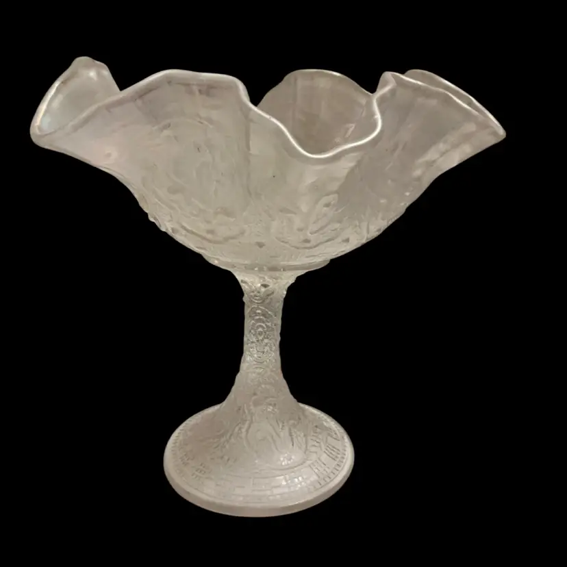 Fenton White Carnival Glass Persian Medallion Compote/Candy/Nut Dish 6.25” x 6.25”