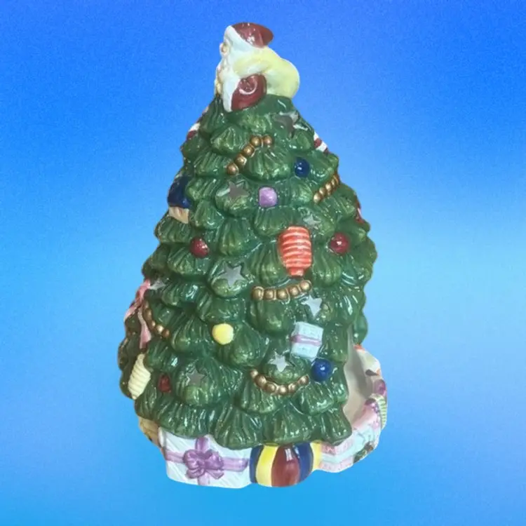 Vintage Spode Christmas Tree with Santa Claus on Top Tea Light Candle Holder Figurine, 6”