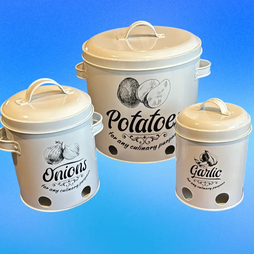 Potatoe/ Onion/ Garlic Storage Bins 3- Farmhouse Tins