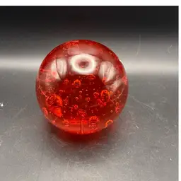 Vintage Large Ruby Red Glass Paperweight With Controlled Bubbles - 3 1/2 in dia