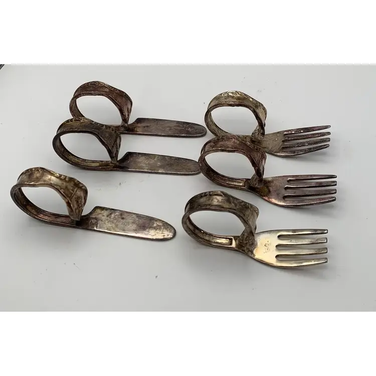 “utensils” Napkin Rings. Forks & Knives Silver Plate Set Of 6
