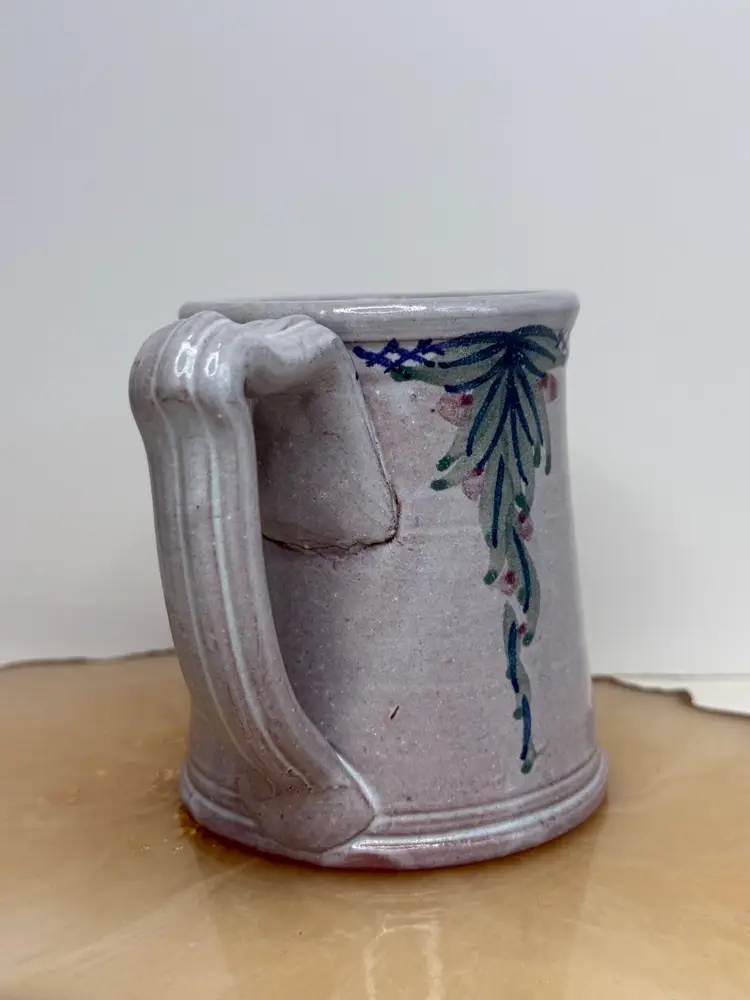 SJ Pottery Bethel Missouri Hand Turned Hand Decorated Redware Mug