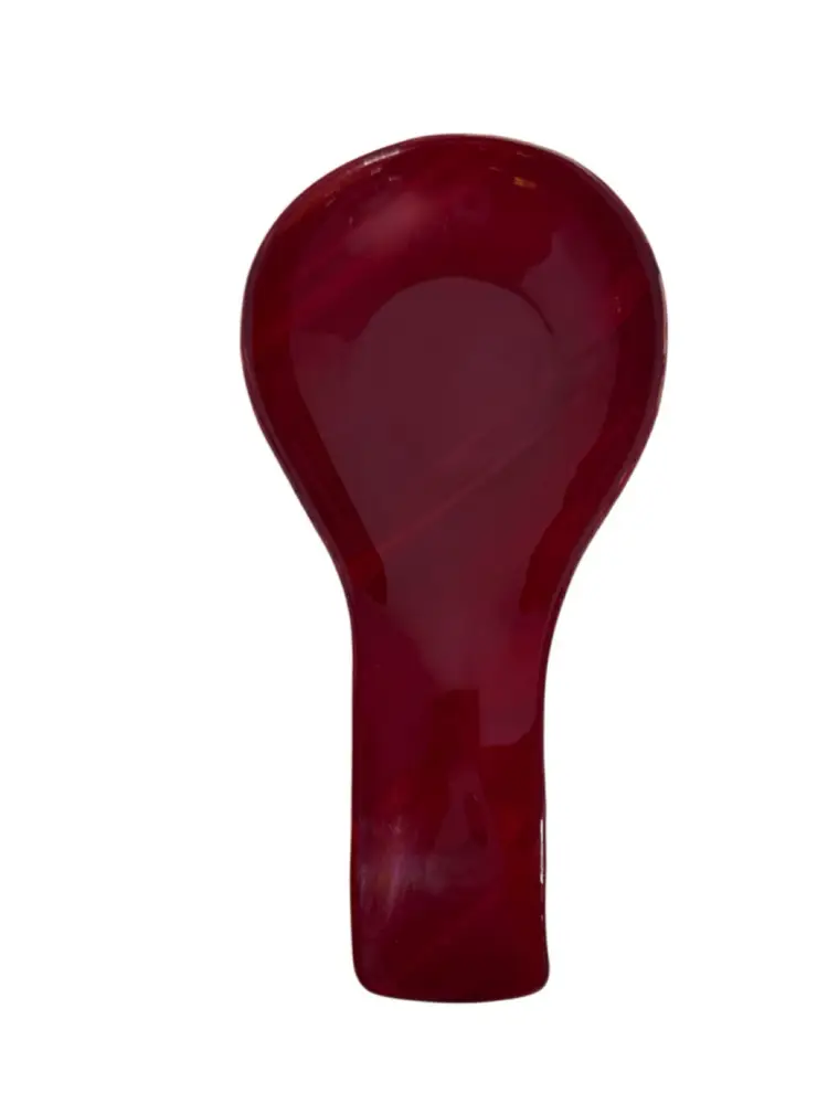Large Modern Spoon Rest Cherry Red/ Dichroic Red & Yellow Slag Glass Base
9” x 4-3/8”