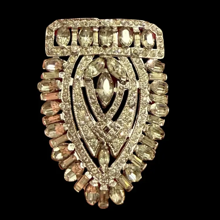 Vintage Art Deco Pot Metal Baguette & Marquis Rhinestone Buckle 2”x 1.5”