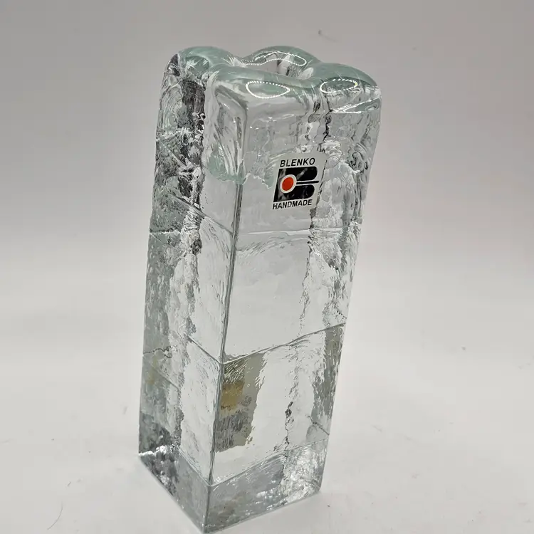 Blenko Ice Cube taper candle holder vtg glass clear