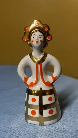 Matryoshka Bride Dulevo Porcelain USSR hand-painted gold and orange trim 5”