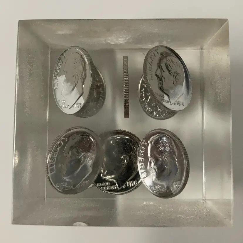 Dime Filled Paperweight! 2” Tall x 2” Wide! READ! Scuffing On Top As Seen In Close Up Pictures! Buff Worthy!