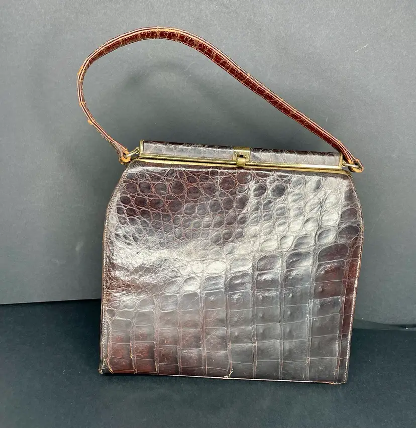 Vintage Alligator Purse by Sterling - Brown - Mod, Go-go, Rockabilly