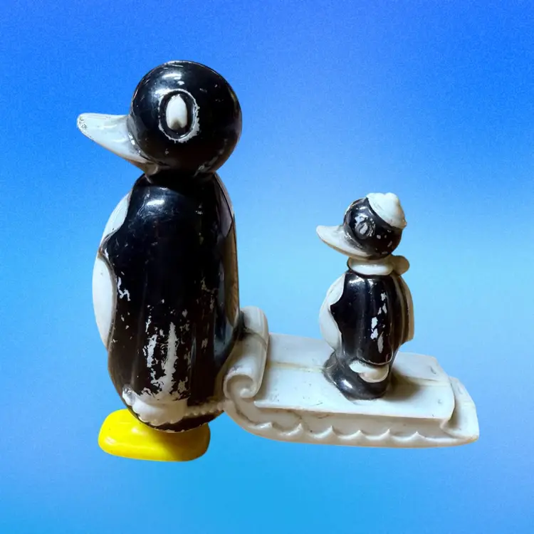 60’s Marx Celluloid Ramp Walker Toy, Winter Penguins