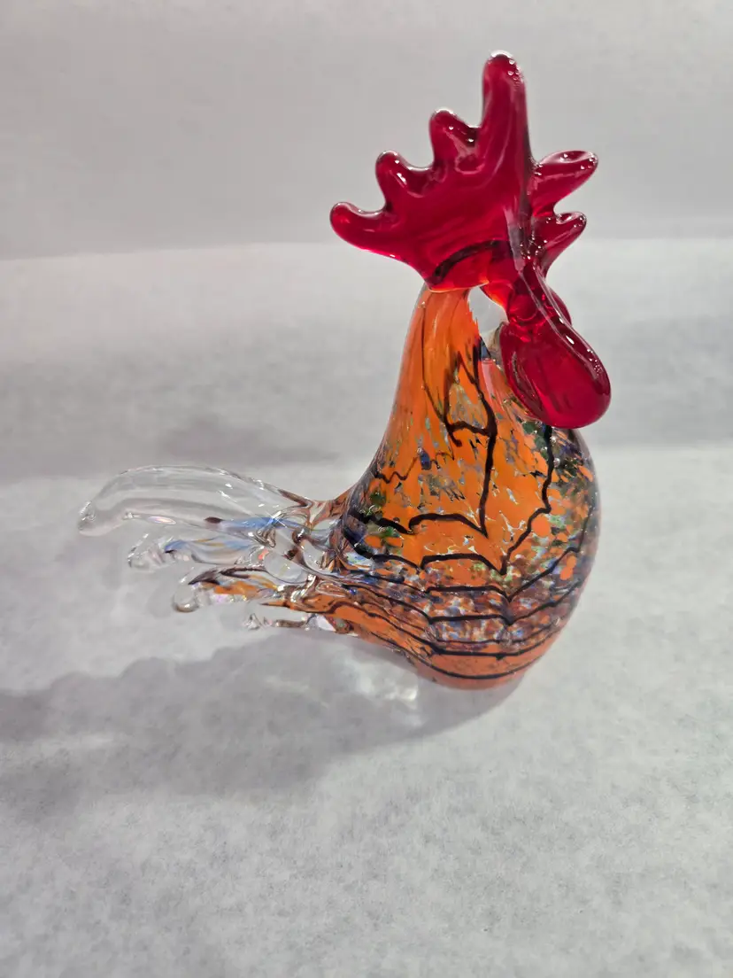 Multi Color Glass Rooster Paperweight