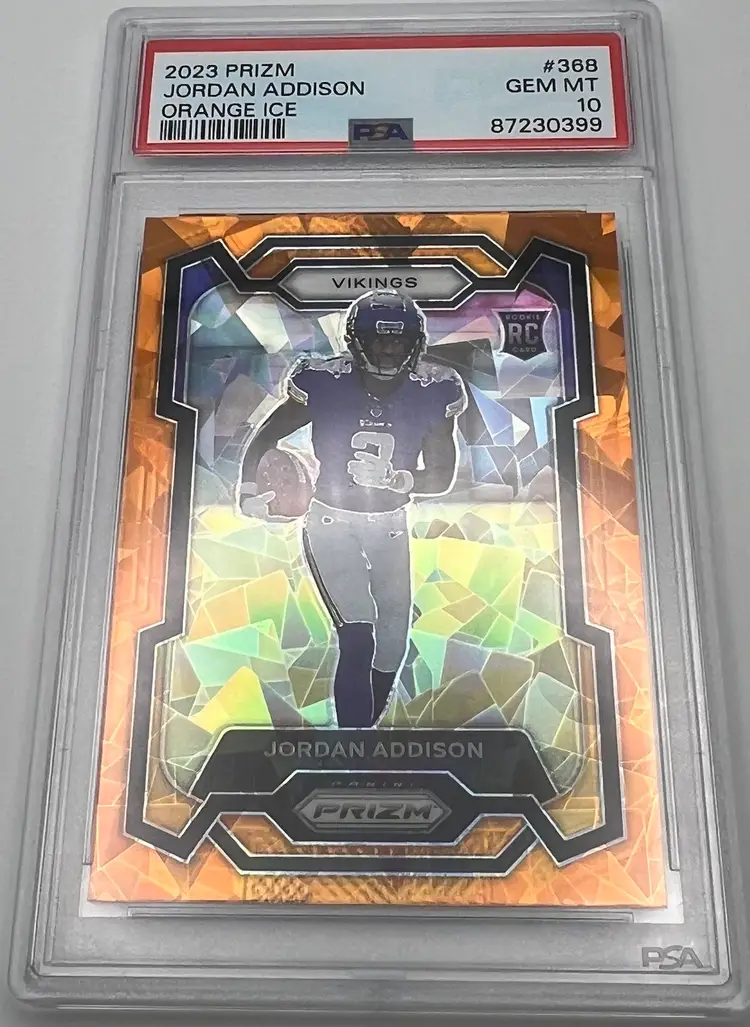 2023 Panini Prizm Jordan Addison RC Rookie Orange Ice Vikings PSA 10 Gem Mint