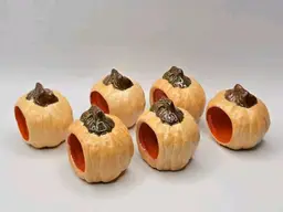Vintage Artist Ceramic Pumpkin S/6 Napkin Rings Ceramic Fall • Autumnal • Signed