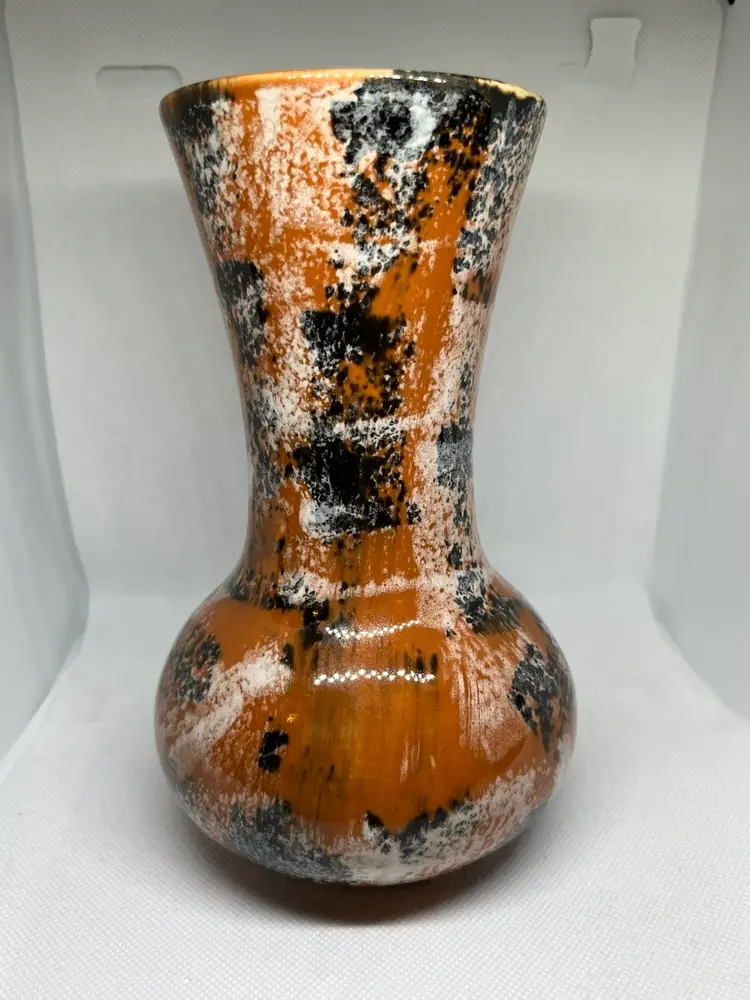 Vintage Speckled Vase Brown Black White Ceramic Sponge Paint Vase