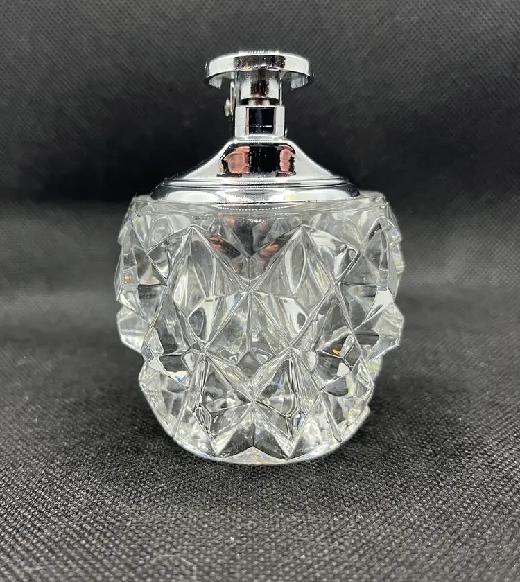 Vintage cut lead crystal table lighter faceted diamond pattern , tobacciana