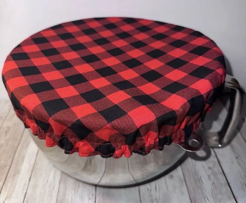 Buffalo Plaid Red & Black Christmas Reversible KitchenAid Mixer Mixing Bowl Cover Baking
