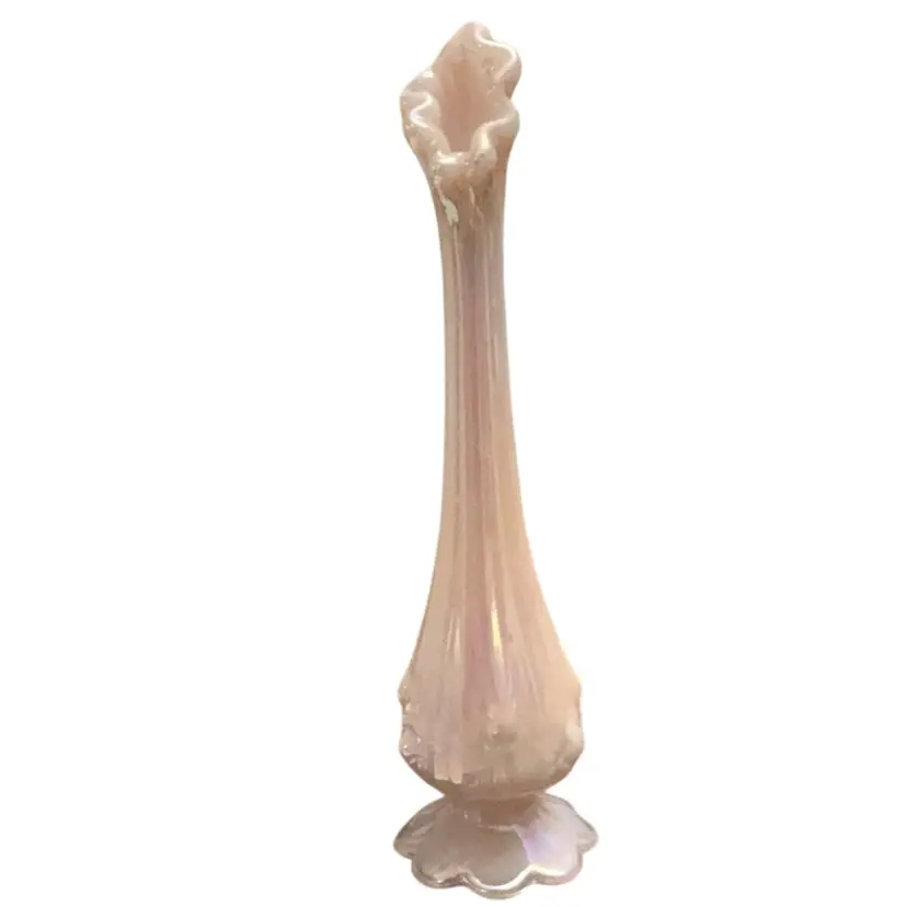 Fenton Embossed Florals Shell Pink Swung Bud Vase 10” X 2 1/2”