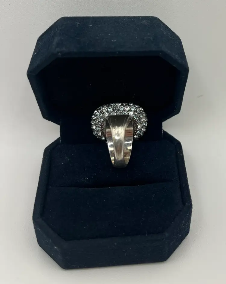 Brighton Contessa Silver Tone And Blue Glass Swarovski Crystals Ring Size 7.75