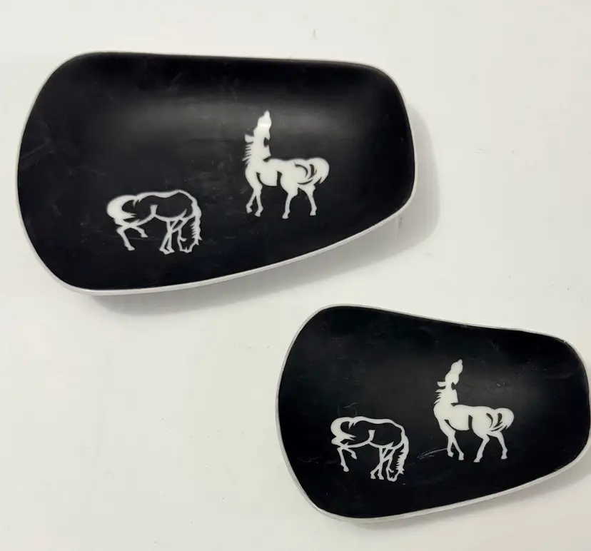 Vintage Set Of 2 OMC Otagiri Porcelain - Horse Themed Dish - Mid-Century Modern