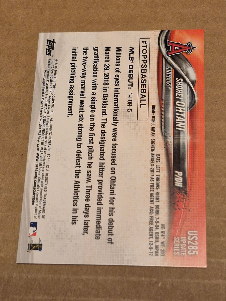 Shohei Ohtani (RC) 2018 Topps Update Rookie Debut #US285 Angels