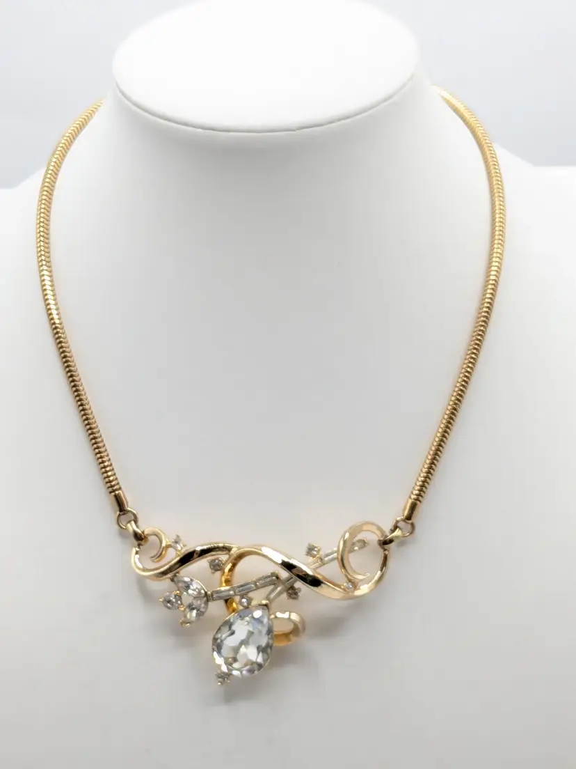 Vintage Trifari "Gems of India" Necklace Rhinestones Gold Tone 1951 Alfred Philippe Jewelry