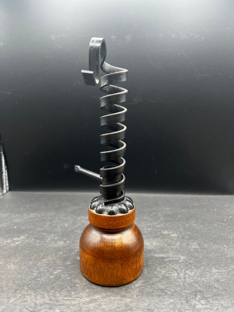 #509B Vintage Wood & Wrought Iron 
Spiral Amish Courting Taper Candle Holder