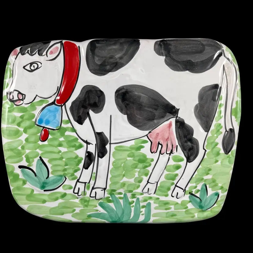 Made In Italy La Musa Hand Painted Cow Terracotta Wall Art, Italian Pottery Wall Decor, Vintage Farmhouse Decor