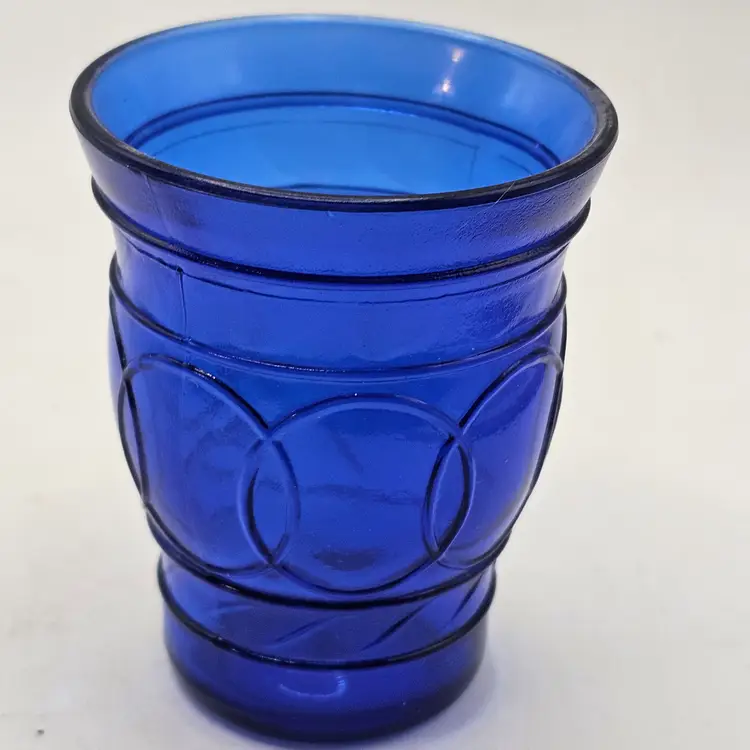 Vintage cobalt blue shot juice glasses with rings