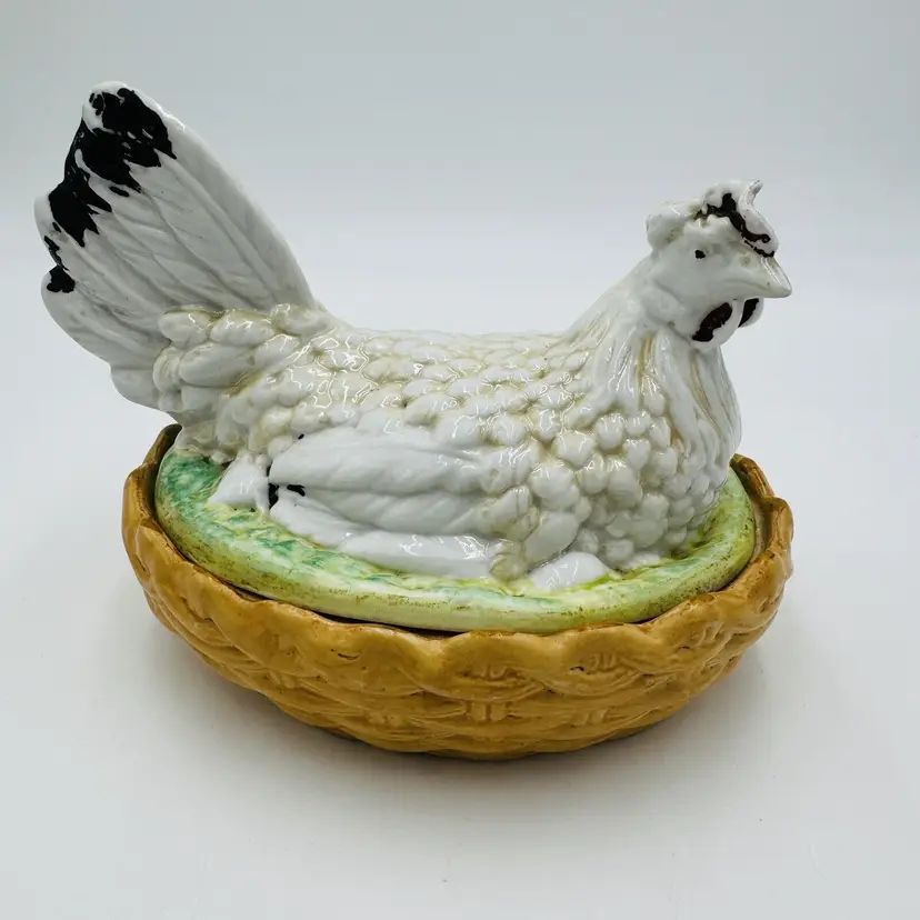 Antique Staffordshire Pottery Hen On Nest Lidded Dish Marked S 254 Chicken Box 