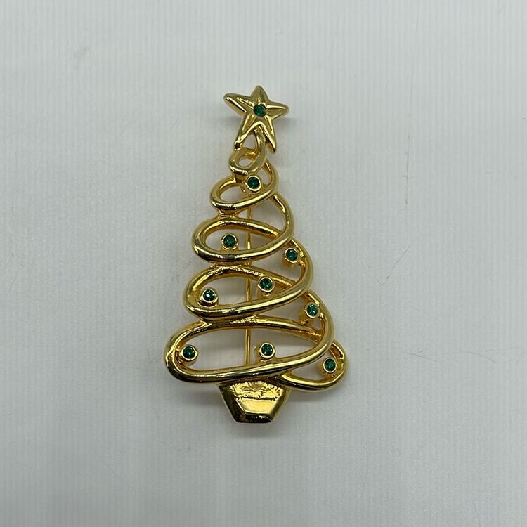 Vintage JJ Jonette Gold Tone Christmas Tree Brooch