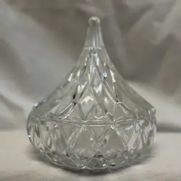 Vintage Diamond-Cut Glass Candy Dish with Lid