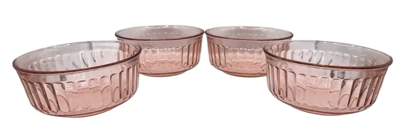 Set of 4 Fortecrisa Clear Pink Radiance Glass Dessert Cereal Ribbed Bowls 5β