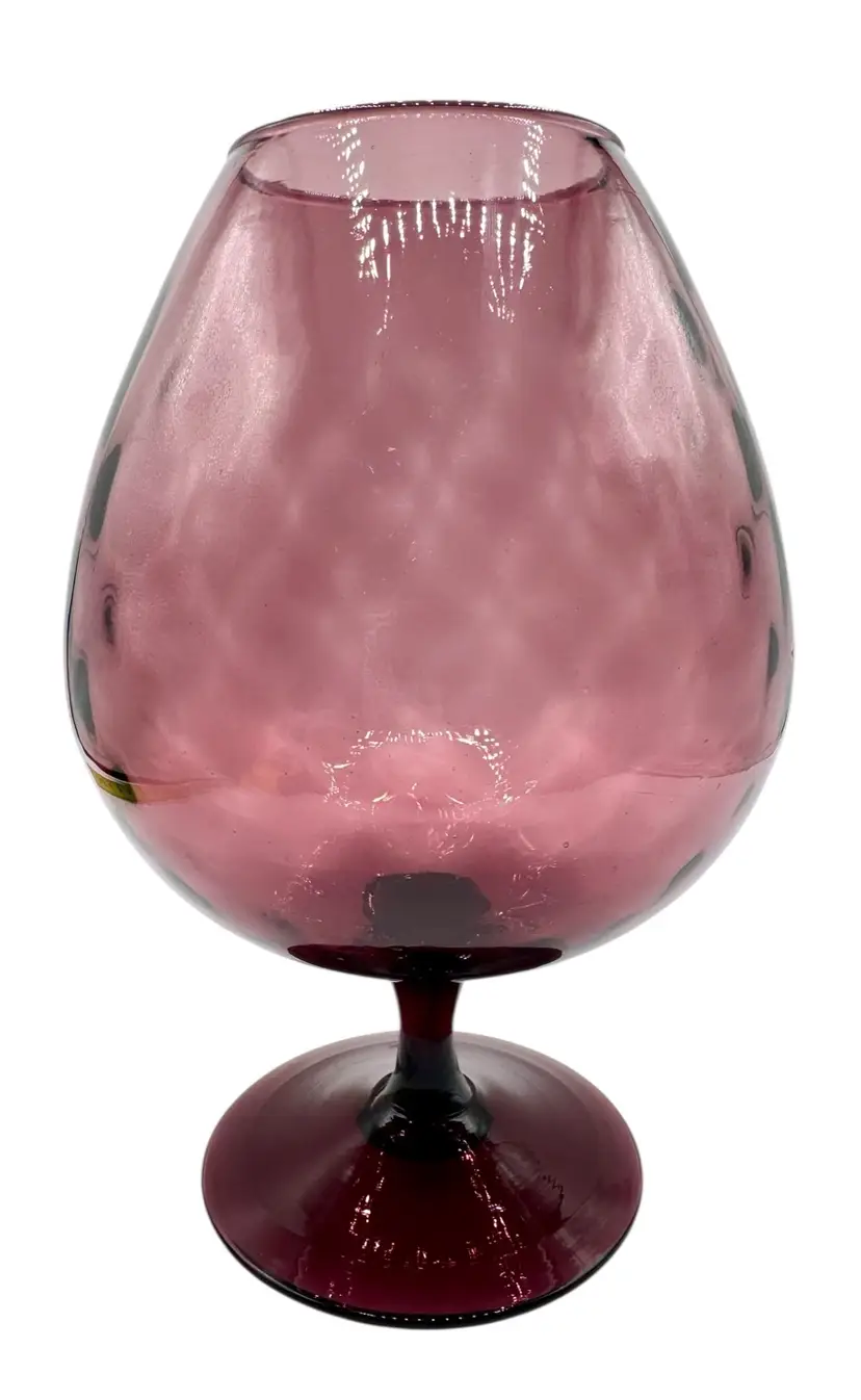 Empoli Glass Brandy Snifter Diamond Optic Amethyst Purple Pedestal Vase 8.5”