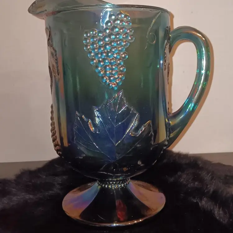 Vintage Indiana Glass Harvest Grape Iridescent Blue 64oz Pitcher-Ex Cond
