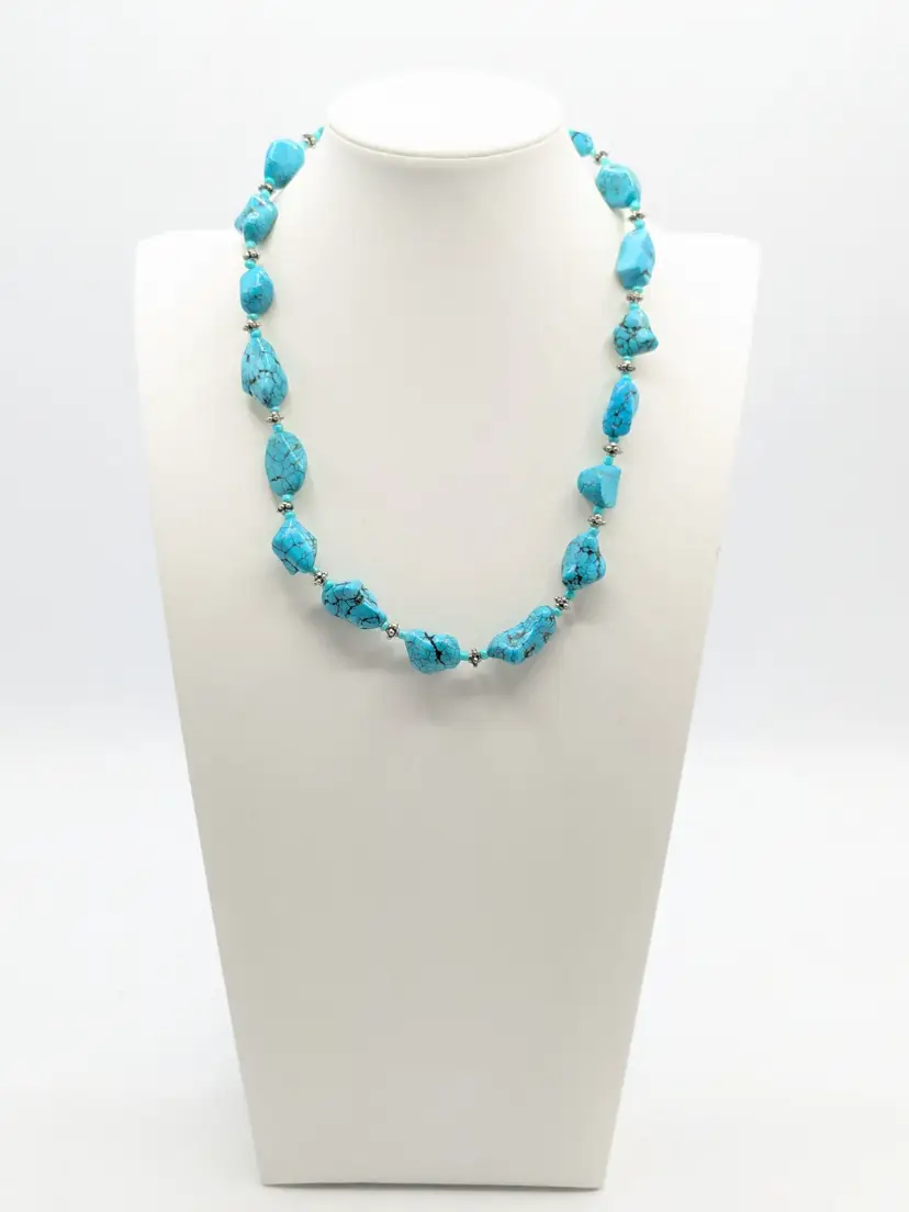 Silver Tone Faux Turquoise Nugget Necklace Southwest Style