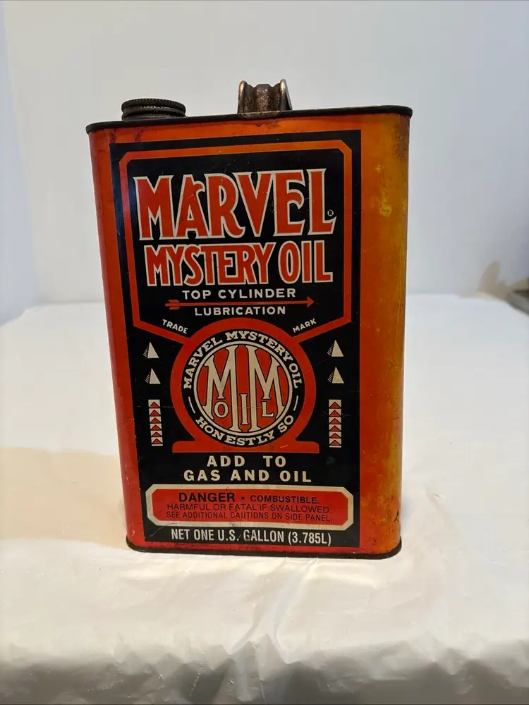 Vintage Marvel Mystery Oil Can Empty 1 Gallon Tin Automotive Collectable USA