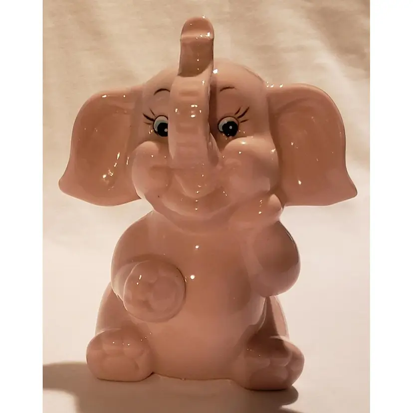 K's Collection Pink Elephant Piggy Bank with Stopper Trunk Up