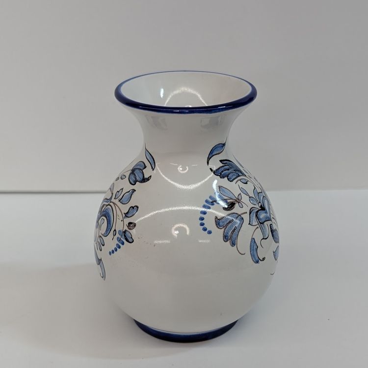 Vintage A. Montagnon Vase Blue Florals French Nevers Pottery Signed "Gd M" 4"