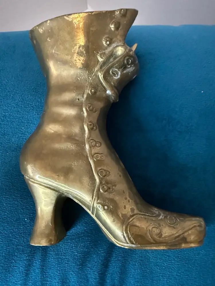 Vintage Solid Brass Victorian High-Top Boot Vase/Home Decor
