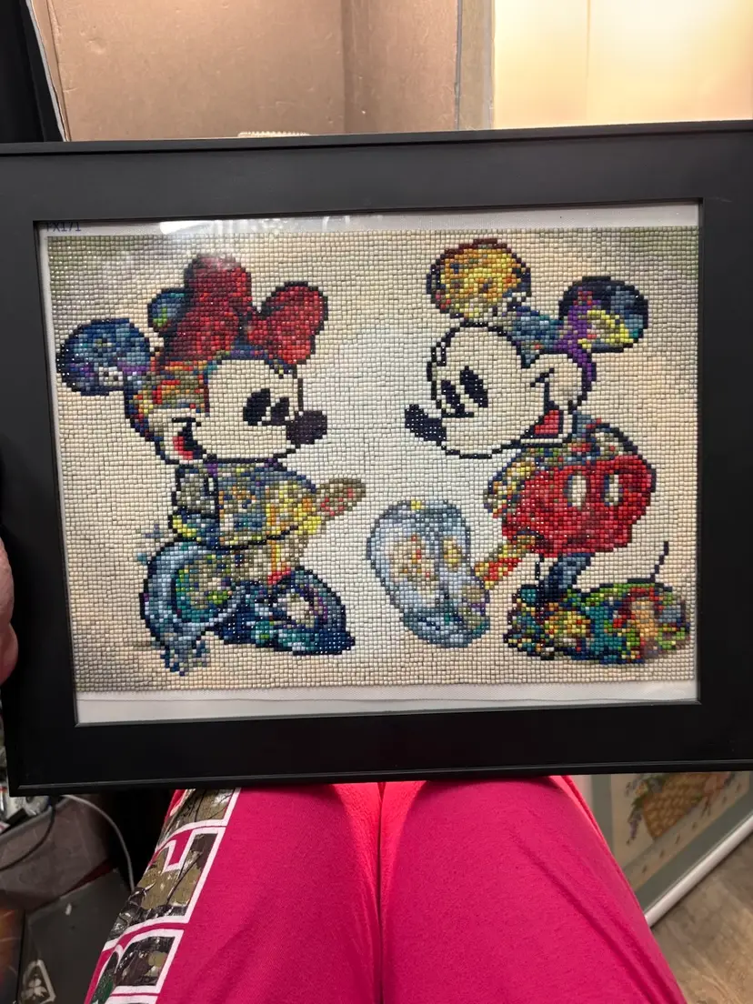 Vintage Mickey & Minnie Diamond Dot Art Framed Art
