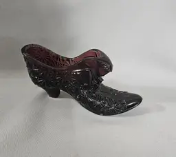 Fenton Glass Amethyst Purple Cat Head Slipper Shoe