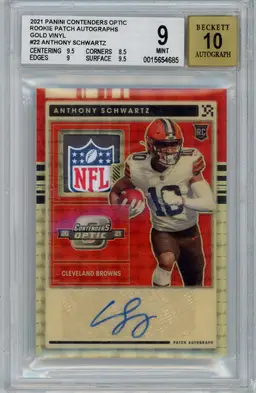 2021 Contenders Optic ANTHONY SCHWARTZ 1/1 Rookie Patch Auto Gold Vinyl #22 BGS 9 MINT