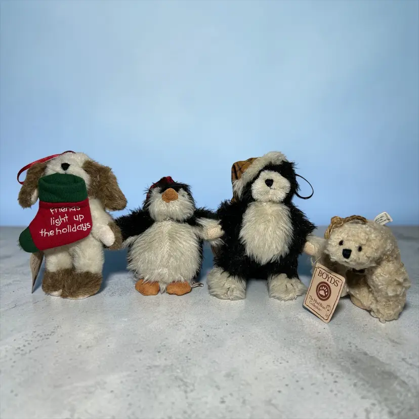 4 Boyd's Bear Mini Plush Ornament Dog Penguin Cat Polar Bear W/Tags