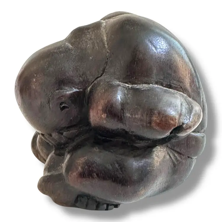 Weeping Buddha Hand Carved Wood Yogi Monk Vintage Sculpture Figure 3” Vintage