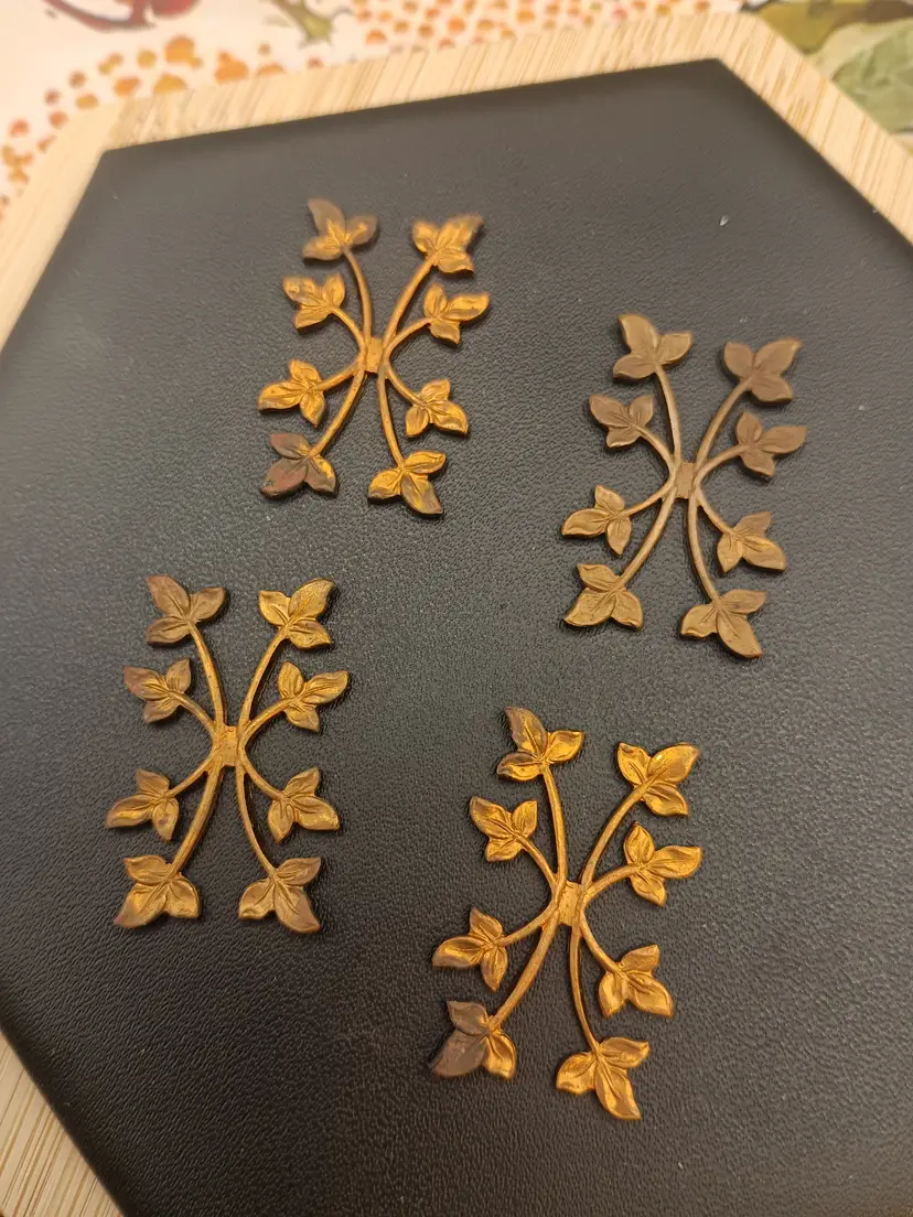 Four Count Rare Vintage Brass Flower Motif Stampings for Craft