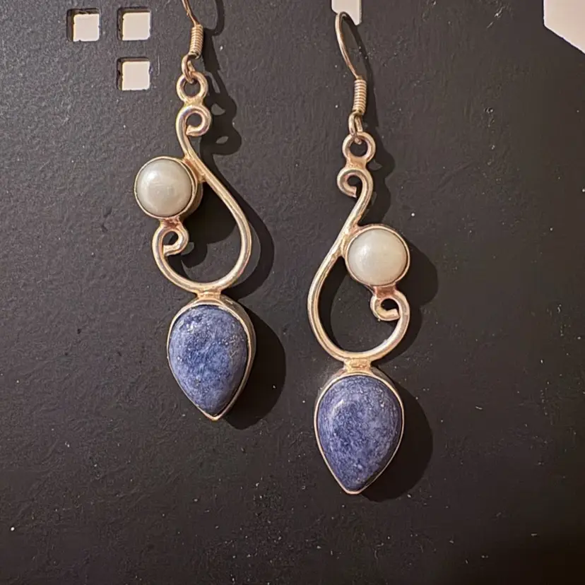 Sterling Silver, Lapis, And Pearl Earrings