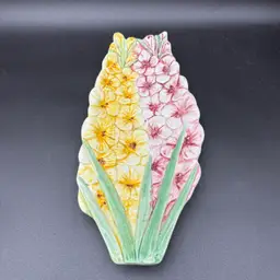 Majolica HYACINTH Plate 10" Made in Italy Tray Hand Painted Pink Yellow Floral