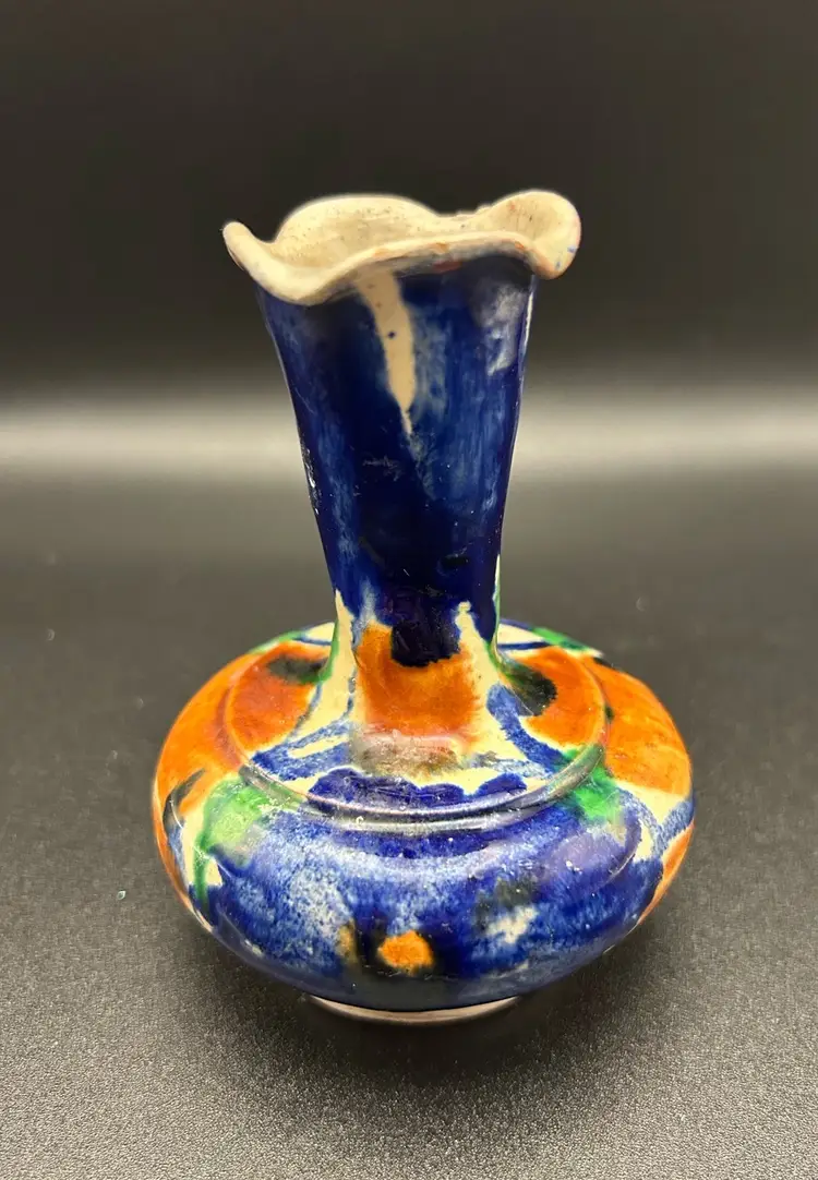 Made In Mexico Small Bud Vase Hand Painted Glazed Clay Multicolor