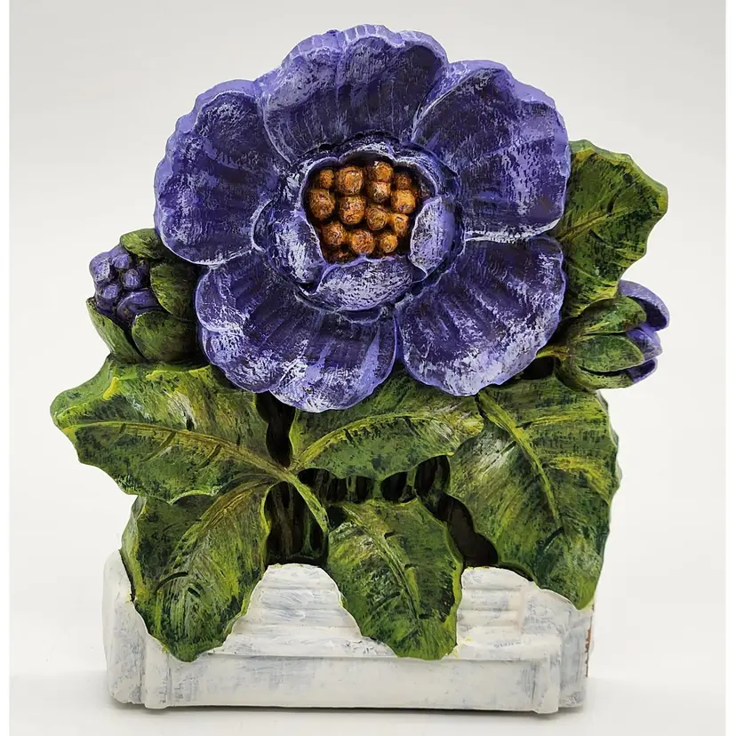Hand painted by ME Vintage Syroco Pressed Wood Bookend Single PURPLE FLOWER